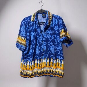 Corona Extra Hawaiian Shirt Mens Blue Floral Bottle Print Short Sleeve Button Up